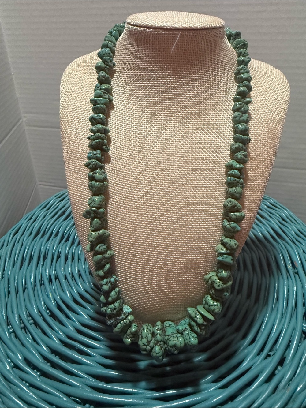 Turquoise Chip Necklace - Green Turquoise Beaded Necklace